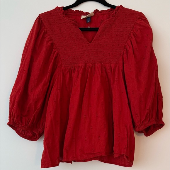 Universal Thread Red Blouse with Puff 3/4 Sleeves - Picture 1 of 7